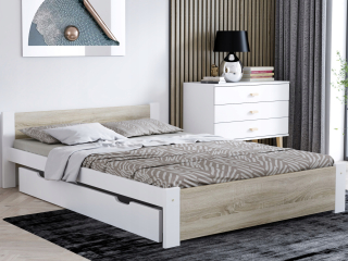 Posteľ do spálne - Biele drevené lôžko 140x200 Sonoma Oak Rám