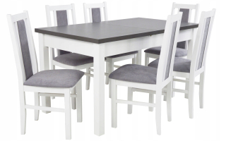 Stôl so stoličkami do obývačky - Tabuľka bielej šedej sady 80x140x180 a 6 stoličiek