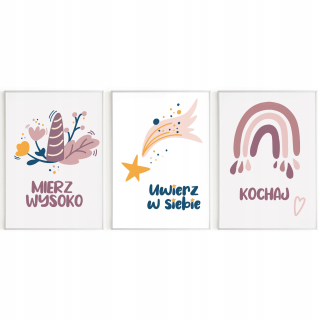 Detský obraz - Boho s titulkami set 3ks detské plagáty A4