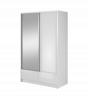 Šatníková skriňa do študenskej izby - Biely posuvný šatník s Ariel zrkadlom a 130 cm