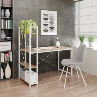 Kancelársky stôl - Biely počítačový stôl s Narvik B1 Oak Rack