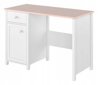Detský písací stôla do detskej izby - LUNA 1D1S WHITE + PINK Lenart Desk