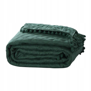 Prikrývka, prehozy na posteľ - Fľašková zelená močka Bedspread s pompoms 200x