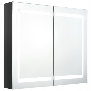 Skrinka do kúpeľne - Čierna LED kúpeľňa so zrkadlom 80x12x68 cm