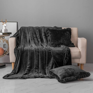 Prikrývka, prehozy na posteľ - Čierna prikrývka s ozdôbkami 150x200 plyšový posteľ