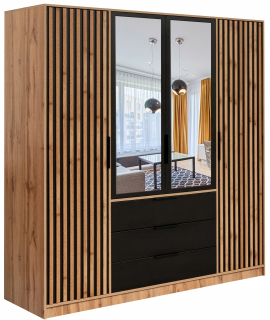 Šatníková skriňa do študenskej izby - Štyri stredné šatníky Bisco Mirror Lamella Wotan Oak