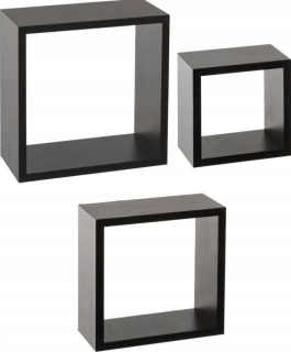 Polica do obývačky - Drevená polica 3 PCS Cube zavesenie čiernej skrinky