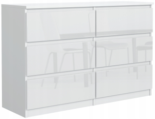 Komoda do obývačky - Veľký komoda 120 cm 6 zásuviek biely lesklý salón