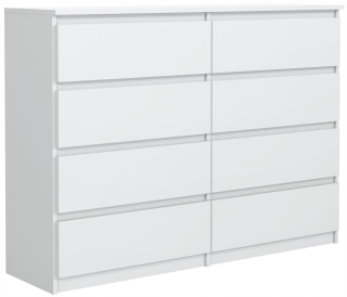 Komoda do obývačky - Veľká komoda 8 zásuviek 120 cm biela spálňa skrinka
