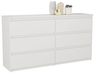 Komoda do obývačky - Veľká komoda Pari 6 zásuviek 140 cm biela skrinka