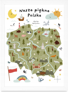 Detský obraz - Veľká mapa Poľska pre deti. Plagát 40x50 krásna