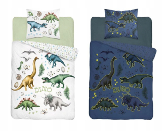 Kompletný set posteľných obliečok - Dinosaurus Dinosaury Fluo Bedding 140x200 Svietia