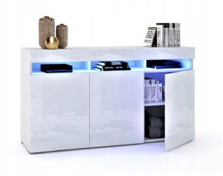 Komoda do obývačky - Veľká biela zásuvka Luna 3D s vysokým lesklým ledi akryl