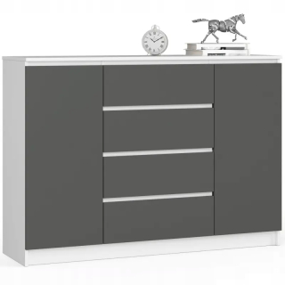 Komoda do študenskej izby - Veľká komoda 140 Biała Gray Spálňa 4 zásuvky