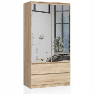 Šatníková skriňa do študenskej izby - Veľká mládežnícka šatníka s 90 cm zrkadlom Sonoma Oak