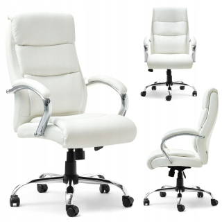 Kancelárske kreslo - Elegantná kožená kancelárska stolička Lux White Chrome