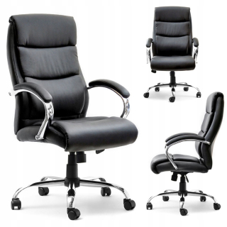 Kancelárske kreslo - Elegantná kožená kancelárska stolička Lux Black Chrome
