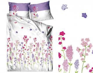Kompletný set posteľných obliečok - Kvety saténové podstielky zlatá línia Greno 160 x 200