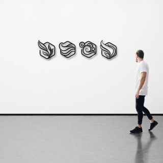 Štyri prvky, 4 Metalwallart, kovová stena Etg20x20