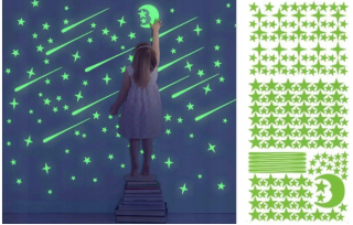 Destké samolepky - Fluorescenčné hviezdy žiariace hviezdy 216 ks.