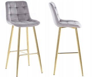 Barová stolička do kuchyne - Hocker Velvet Grey Golden Golden Chrome H2 Chic Velor