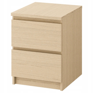 Komoda - IKEA MALM Komoda s 2 zásuvkami, dub dyhovaný biely 40x55