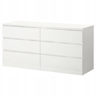 Komoda - IKEA MALM Komoda so 6 zásuvkami, biela, 160x78 cm