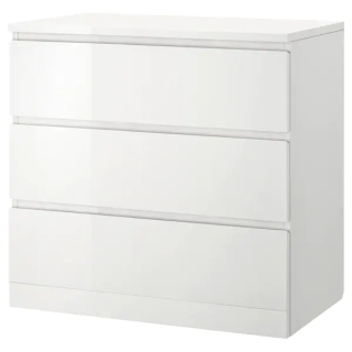 Komoda - Komoda IKEA MALM s 3 zásuvkami, 80 x 78 cm, lesklá biela