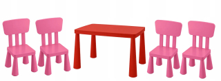 Stolík do detskej izby - Ikea Mamut Table + 4 ružové stoličky pre deti