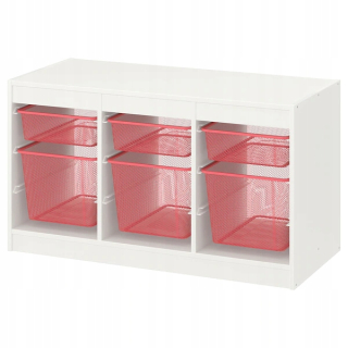 Regál do detskej izby - Ikea Trofast biela/jasne červená knižnica 99x44x56 cm