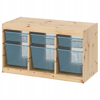 Regál do detskej izby - Ikea Trofast stojan Light Pine Blue 93x44x52