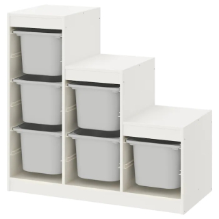 Úložný regál, polica do izby - Ikea Trofast biela polica + 6 šedých nádob č. 2