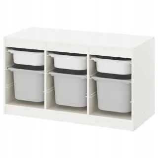 Úložný regál, polica do izby - Ikea Trofast biela polica + 6 hračkárskych nádob
