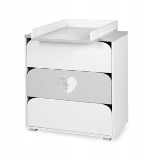 Komoda do detskej izby - Klupś Dresser s prebaľovacím stolom Nel Heart White-Popiel