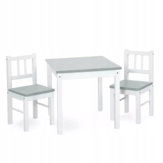 Stolík do detskej izby - Klupś Table+Dve Joy Biały-Szary Stoličky