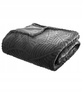 Prikrývka, prehozy na posteľ - Čierny teplý koberec šedý vzor 3D listy 220x240