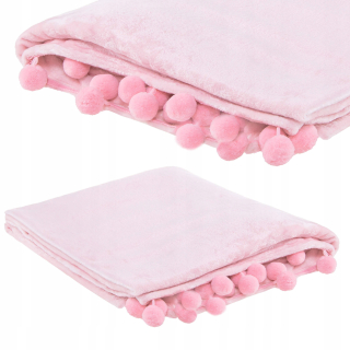 Prikrývka, prehozy na posteľ - Prikrývka s pompomspread pder na posteľ 200x220 ružová