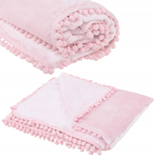 Prikrývka, prehozy na posteľ - Prikrývka s pompoms ružovými posteľami 200x220 boho kock