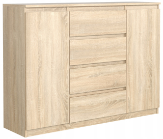 Komoda do študenskej izby - Zásuvky 140 cm 4 zásuvky 2 dvere Sonoma Oak