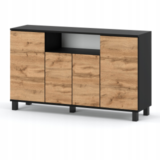 Komoda do obývačky - Zásuvky 140 cm 4d čierny dub Wotan Modern Oak