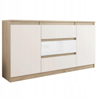 Komoda do obývačky - Zásuvky 140 cm skrinka 3 zásuvky 2 Sonoma Mix Gloss