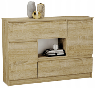 Komoda do obývačky - Zásuvky na hrudník 2 zásuvky plus 2 skrinky 120 cm Sonoma