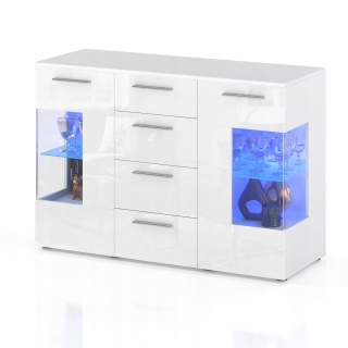 Komoda do detskej izby - Zásuvky na hrudi 4 zásuvky 150 cm LED webová stránka lesk biela