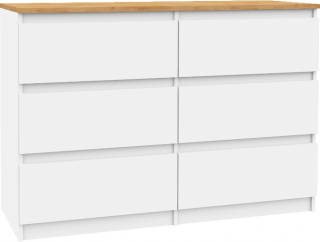 Komoda do študenskej izby - Kúzačka 6 zásuviek 120 cm biely dubový remeslo