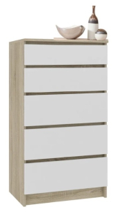 Komoda do študenskej izby - Coco hrudník, skrinka, Sonoma Oak/ White 5 zásuviek