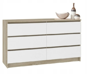 Komoda do študenskej izby - Coco hrudník, skrinka, Sonoma Oak / White 6 zásuviek