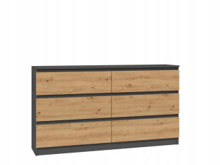 Komoda do detskej izby - Malwa hrudník 6 zásuviek M6 140 - Anthracite / Oak Oak