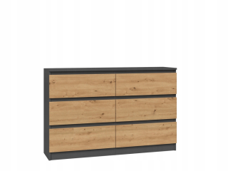Komoda do detskej izby - MALWA M6 120 KOMERTY - Anthracite / Oak Oak Oak