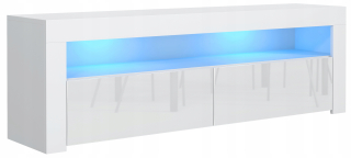 Skrinka pod TV - Zásuvky na biely stôl RTV 130 cm biely lesk + LED