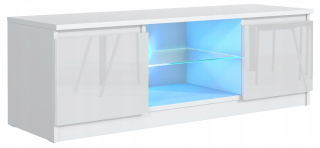 Tv stolík do obývačky - Zásuvky na biely stôl RTV 140 predné svietidlá+LED